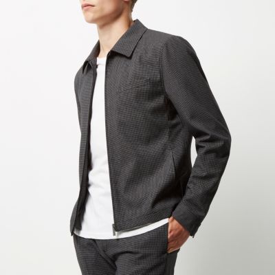 Black gingham skinny suit jacket